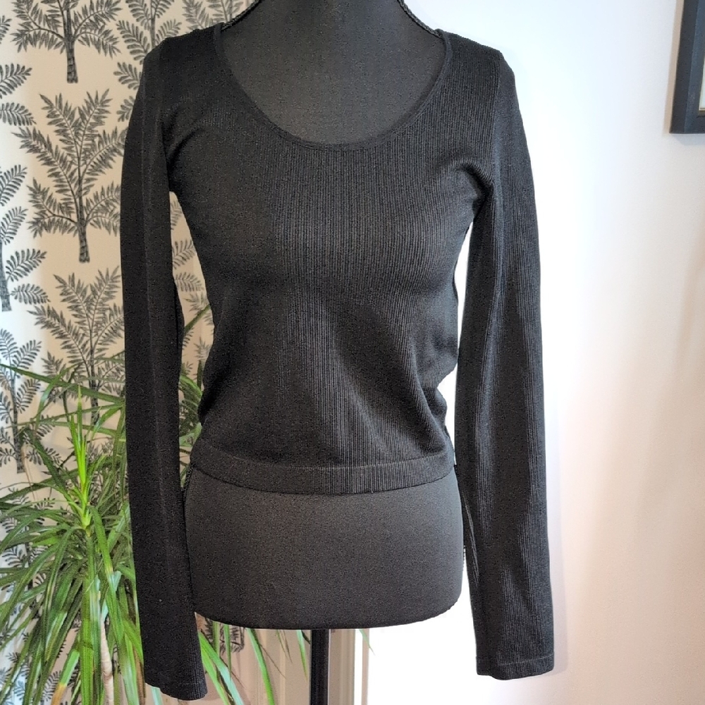 Wild Fable Black Ribbed Long-Sleeve Top Juniors